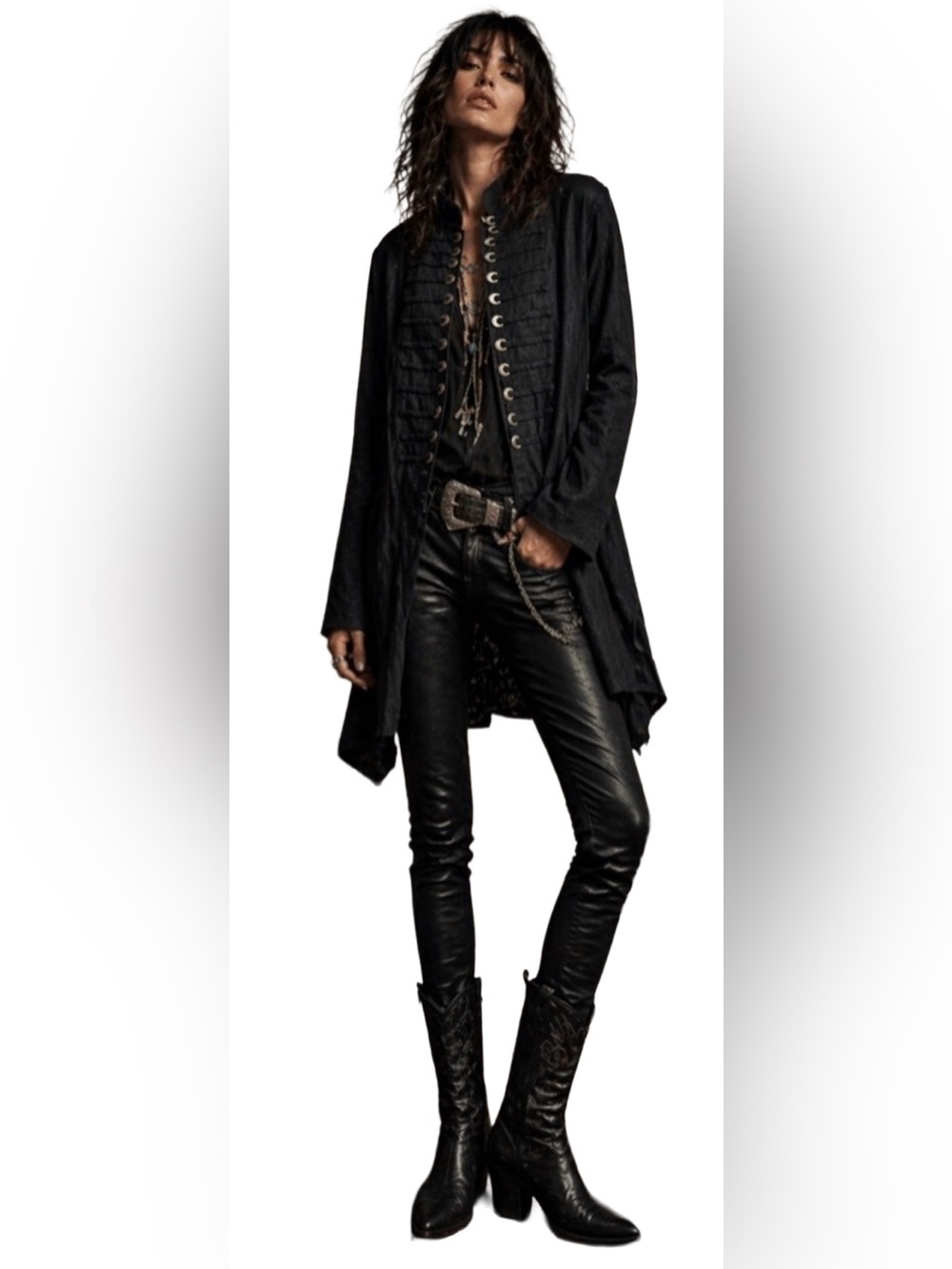 Soft Surroundings Ramie Black Military Jacket, Faux Button-Front Gold Coins, M